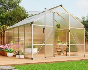 8×10 FT Greenhouse, Large Walk in Greenhouses for Outdoors and Garden Planting, Polycarbonate Greenhouse with Enhanced Aluminum Frame, Green Houses with Upgraded Floor Spikes and Roof Vent, Silve