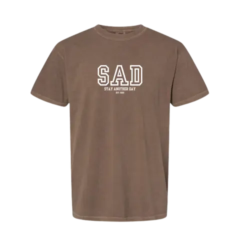 Stay Another Day Men's Mental Health Awareness Sad Graphic Print Crew Neck Short-Sleeve Casual Tshirt Top - Soft, Breathable, Relaxed Fit, 988 Underneath Print, Movement-Friendly, Easy Go-To Menswear