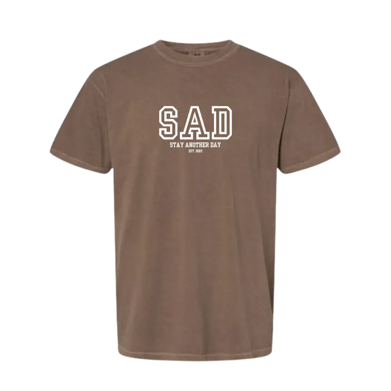 Stay Another Day Men's Mental Health Awareness Sad Graphic Print Crew Neck Short-Sleeve Casual Tshirt Top - Soft, Breathable, Relaxed Fit, 988 Underneath Print, Movement-Friendly, Easy Go-To Menswear