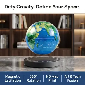 Wired Power Supply High-Tech Magnetic Levitation Clock Globe Ornament with Globe Map, Modern Home Office Decor, Home Office Inspo (No Warranty)