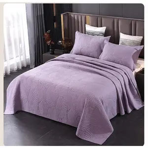 Queen 3-Piece 100% Pure Cotton American Quilted Comforter Set - Double-Sided Palm Leaf Print, Plant Motifs, 2026 High-End Bed Cover, All-Season Bedding with Quilted Softness