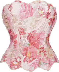 Comfortable Women's Breathable Sexy Corset Vintage Floral Printed Graphic Bustier Shapewear Lingerie Elegant Sleeveless Brocade Corset Tops Comfort Womenswear Shaper Clothes Costumes Gamis with Adjustable Laces & 14 Plastic Bones for All-Day Comfort