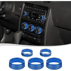 Voodonala for Dodge Challenger 2009-2014 SXT SE R/T SRT8 Center Console Audio CD Control Switch Cover Compatible with Dodge Challenger 2009-2014(5Pcs,Aluminum Alloy,Blue)