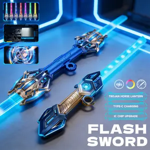 Light Up Sword Saber, Retractable Spin Sword Lighted Saber With Multicolored Flashing LED Lights, Telescopic Flashing Blade, Finger Rotating Laser SwordM, Role-playing Combat Toy, Holiday and Birthday Gifts for Children