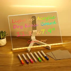 Lumiboard LED Dry Erase Drawing Board, 12"x8" Light-Up Acrylic Cosmody Board, 7-Color Adjustable Dimmable RGB Lighting Stripe, Dry Erase Board