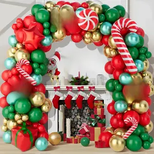 Christmas Balloon Arch Kit, 150Pcs Red Green Gold Balloon Garland with Candy Cane Balloons Red Star Balloons for Christmas Party Decorations, Xmas Decorations for Indoors