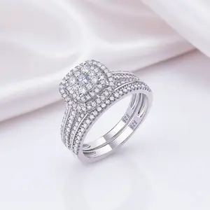 2Pcs 1.6 Ct Round Diamond Option Halo Ring Set