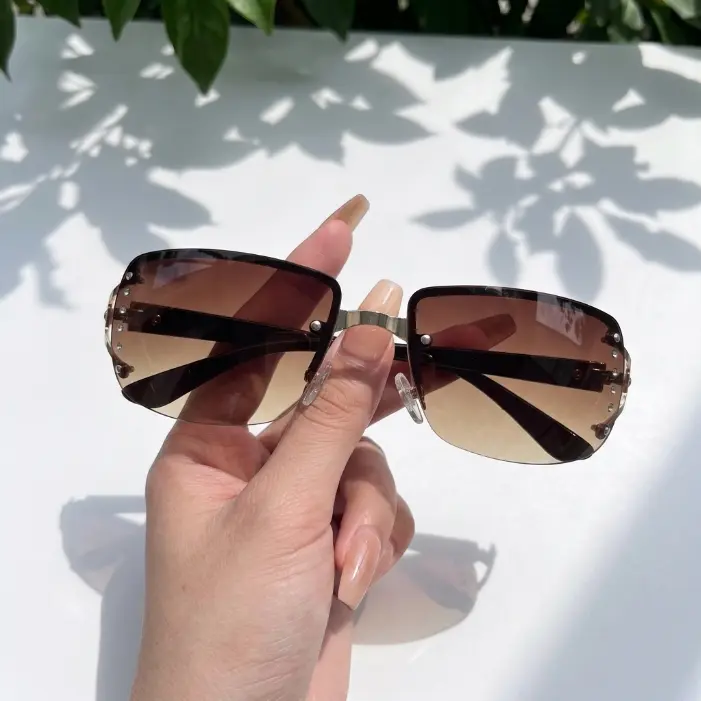 Trendy Y2K Rhinestone Sunglasses, Chic Gradient Rimless Eyewear for Man and Woman, Aesthetic Party Fashion Shades