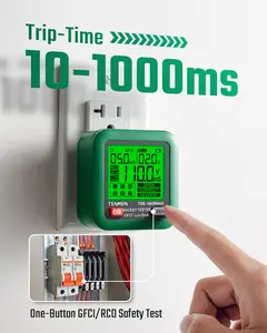 【FathersDayGift】TESMEN TOE-100BMAX GFCI Outlet Tester with LCD Display – Smart Electrical Receptacle Tester with One-Click GFCI Trip Time Test, Voltage & Wiring Check, Backlit Fault Indicator, Data Hold & Battery Powered for Home Electrical Safety