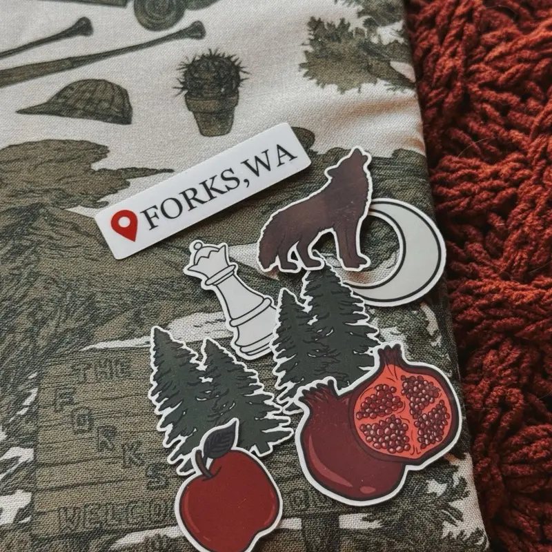 Twilight Forks, WA Filler Bookish Stickers - Waterproof Holographic Paranormal Romance Book - Decorative Water Bottle, Laptop, Phone Case, Journal sticker