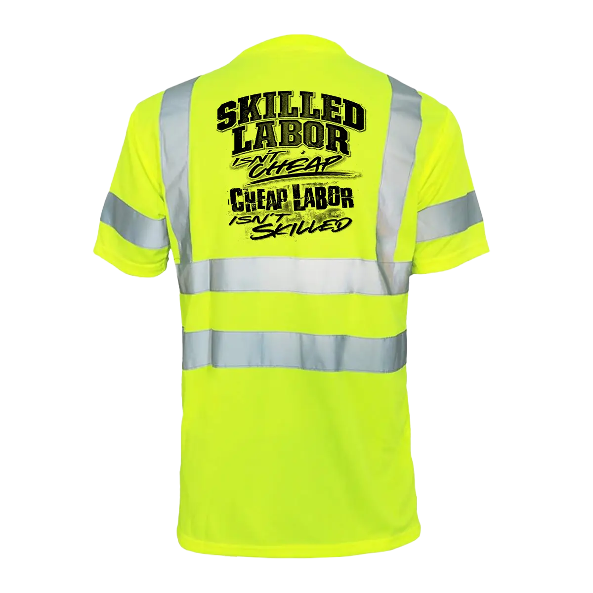 Skilled Labor Reflective Safety T-Shirt - Hi-Vis Yellow Short Sleeve Crew Neck with ANSI/ISEA 107 Class 2 Compliance for Everyday Wear Nitrile Coated Gloves Nitrile Dipped Gloves