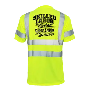 Skilled Labor Reflective Safety T-Shirt - Hi-Vis Yellow Short Sleeve Crew Neck with ANSI/ISEA 107 Class 2 Compliance for Everyday Wear Nitrile Coated Gloves Nitrile Dipped Gloves
