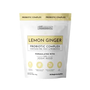 Just Ingredients Lemon Ginger 3‑in‑1 Probiotic Complex – 30‑Stick Drink Mix with Prebiotics, Probiotics & Postbiotics – 5 Billion CFU Spore Strains + Lemon & Ginger Extracts – Gut, Immune & Digestive Support