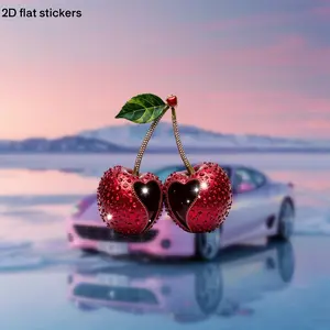 2D Flat, 1-piece- Glossy Cherry Sticker- Shiny Anime Cherry Pattern, suitable for cars, motorcycles, laptops, water bottles, refrigerators- Plastic glossy cherry design, 2D flat effect