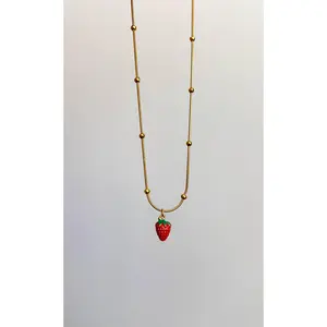 Fresa Necklace with Strawberry Pendant and Gold-Colored Chain