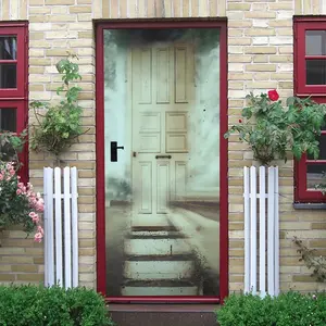 2 Vintage Nostalgic Decorative Door Wall Sticker Self Adhesive Removable Simulated Wooden Door Decal for Living Room Bedroom Entrance Wall Art Home Decor Fake Door Mural Decoration