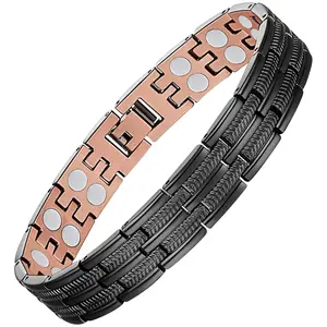 Feraco Copper Bracelet for Men Magnetic Bracelet,Copper Wristband with Ultra Strength Magnets,8.6inches Adjustable with Tools,charming bracelets,black