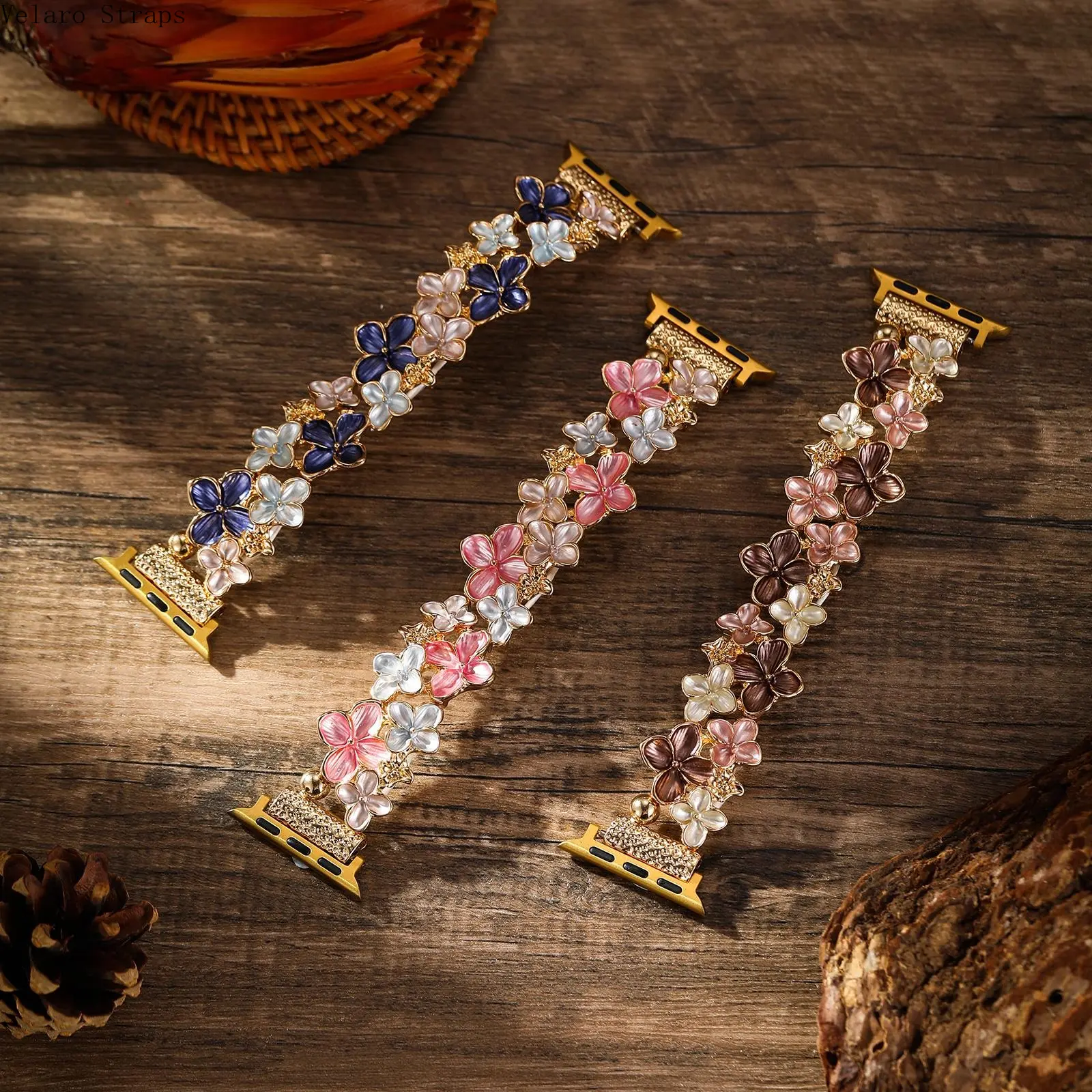 Flower Charm Metal Bracelet Strap for Apple Watch Series 11/10/9/SE/Ultra 3, Women Floral Jewelry Band 40mm 41mm 42mm 44mm 45mm 46mm 49mm