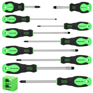 SWANLAKE 11PCS Screwdriver Set, Magnetic 5 Phillips and 5 Flat Head Tips for Fastening and Loosening Seized (11PCS) green  rubber tool kit universal hand work equipment small screwdriver screw driver home repair cool mechanic diy screwdriver householdtool