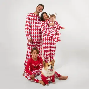 Leveret Womens Two Piece Cotton Christmas Pajamas Argyle Red and White L