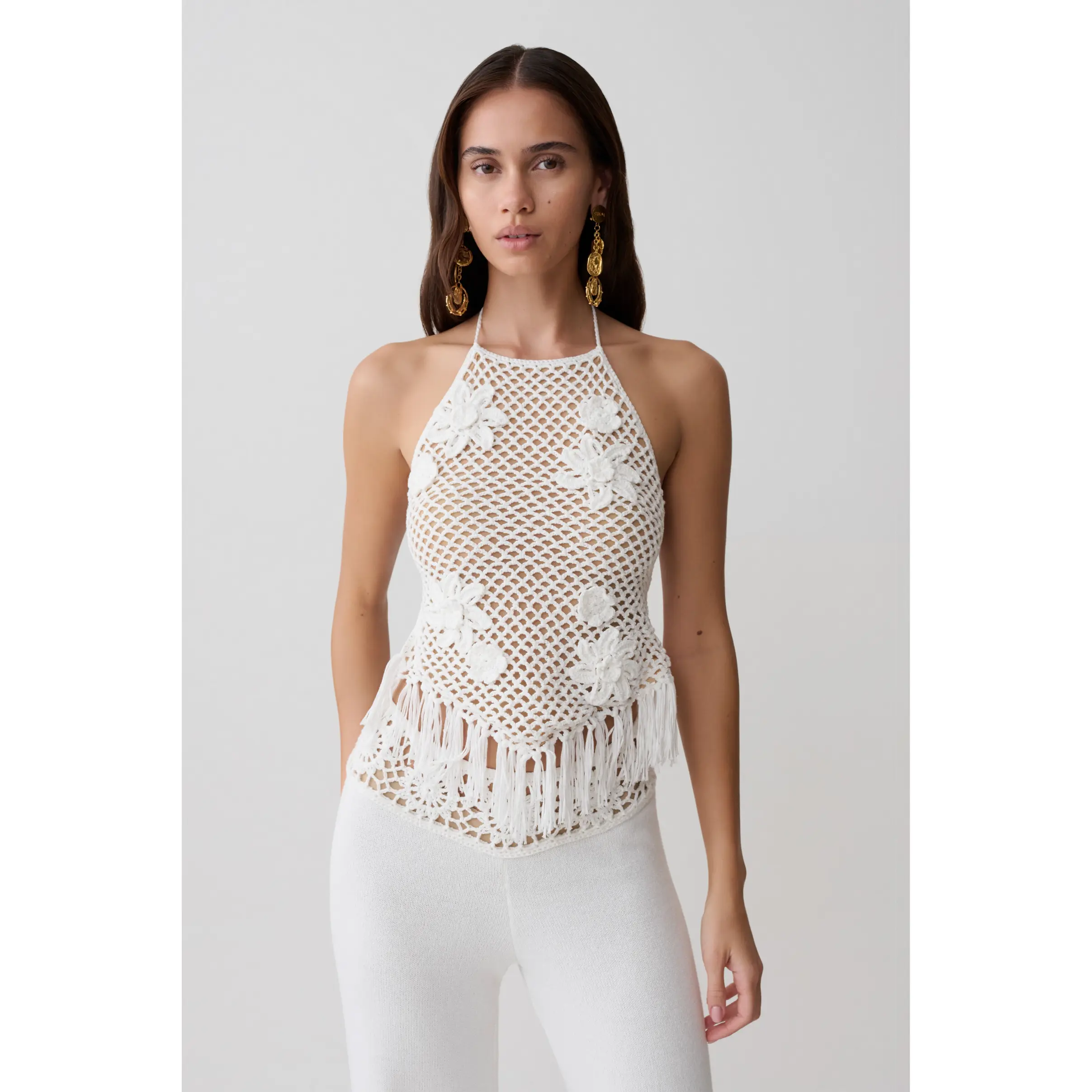 Miley Crochet Halter Top - Ivory