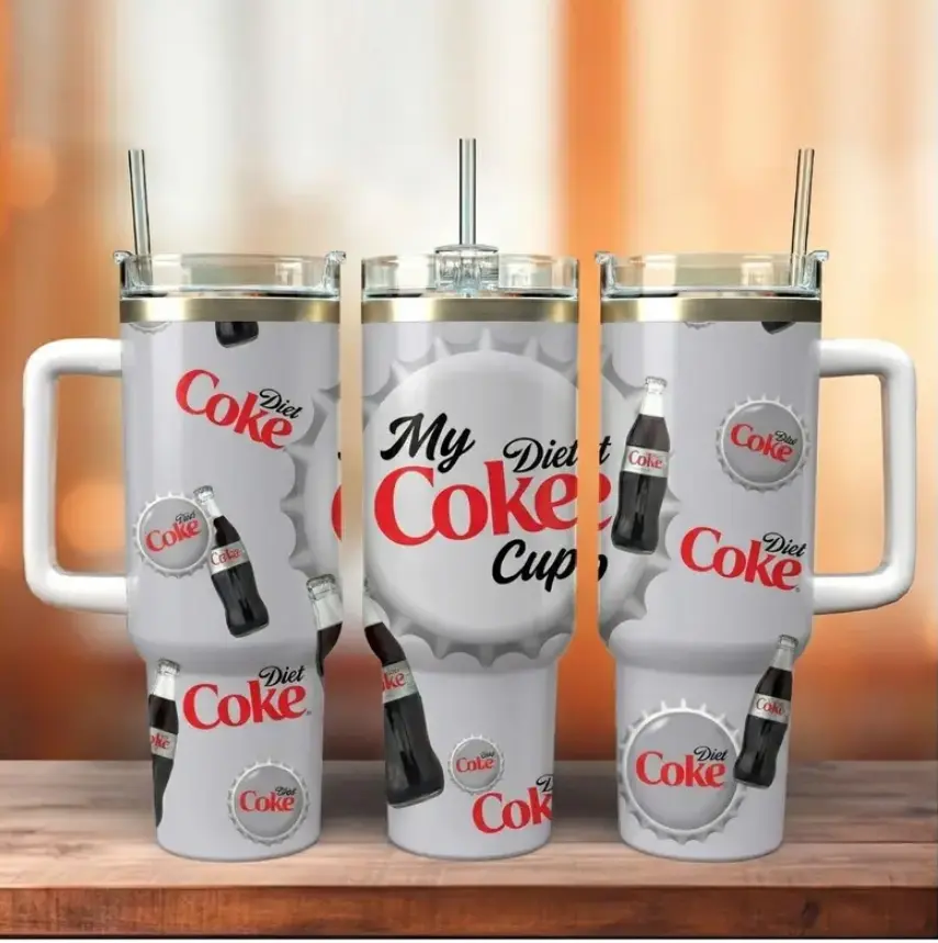 My Diet Coke Cup Tumbler 40oz Insulated Tumbler With Handle And Straw, Sugar-free Diet Soft Drinkware, Feminine Travel Insulated Stainless Steel Mug, Fashionable Gift For People With Diabetes, People Who Want To Lose Weight, Trending Flasks On Tiktok