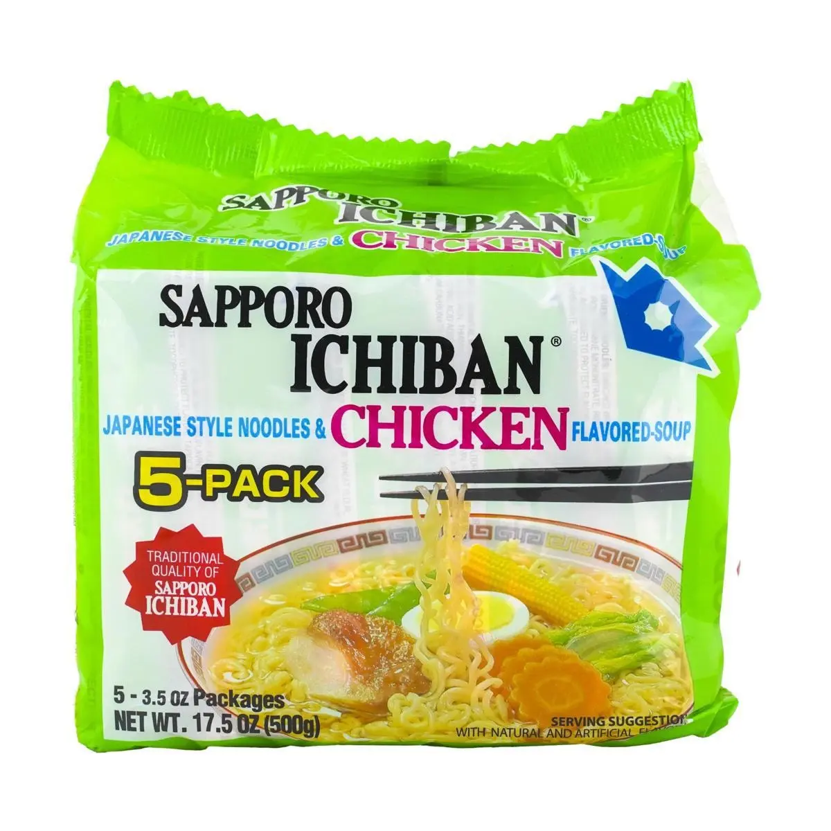 Sapporo Ichiban Chicken Flavor Instant Ramen Noodles - 5-Pack Family Size, Authentic Japanese Ramen