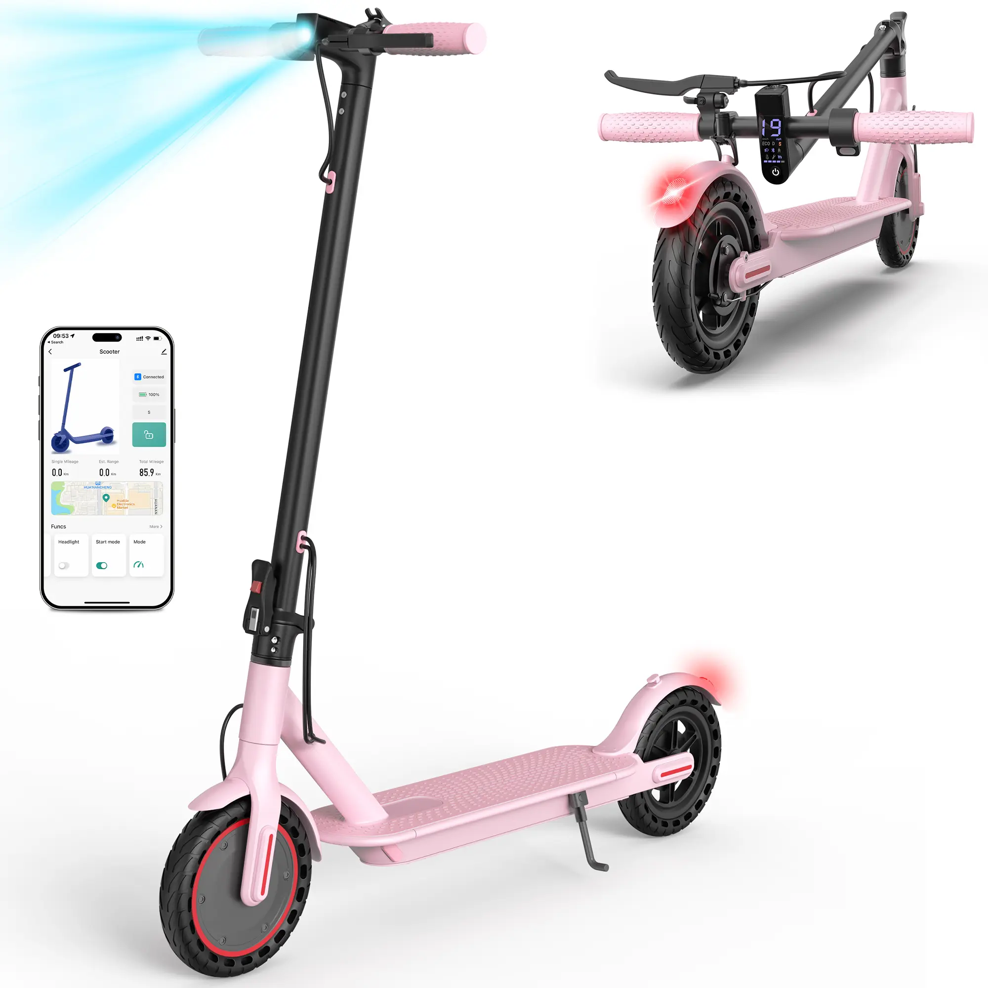 AOPO Portable Foldable Electric Scooter for Adults - 350W Motor, 8.5-in Solid Tires, Up to 19 MPH, 12-16 Mi Range, Smart APP Control, Commuting & Free-Style Scooters Equipment,  Sports Scooter, Daily Commuting