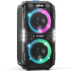 W-KING 270W Peak Bluetooth Party Speaker with 12 Custom Bass, 125dB Sound, IPX5 Splashproof, USB/TF/AUX, Microphone/Guitar Port, RGB Lights, Portable & Removable Battery - Digital Weatherproof Loudspeaker System