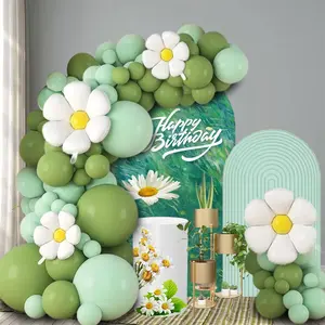 110pcs Chrysanthemum themed Balloon Arches Set Retro Olive Green Maca Green with White Chrysanthemums, Perfect for Birthday Opening Anniversary Singles Party Decoration Balloon Garland Balloon Arch Kit