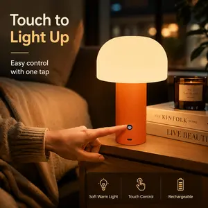 Mushroom Touch Table Lamp, Rechargeable Portable Ambient Light, Bedroom Nightstand Eye-Friendly Soft Glow, Trendy Bestseller