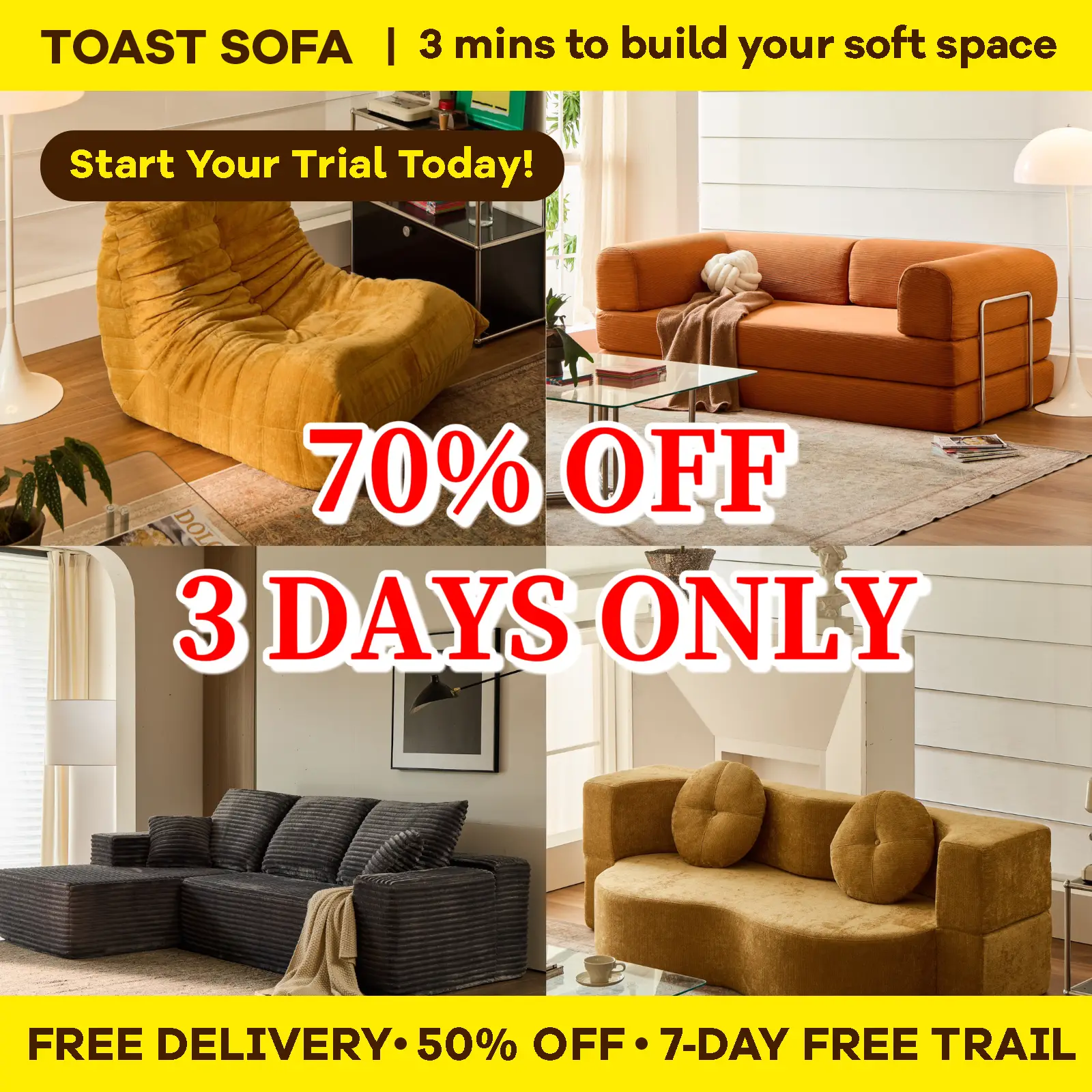 ToastSofa Sofa Series – Foldable Boneless Loveseat with Cloud-Compression for Comfort, Convenient & Practical No Assembly Required – Space-Saving Slee