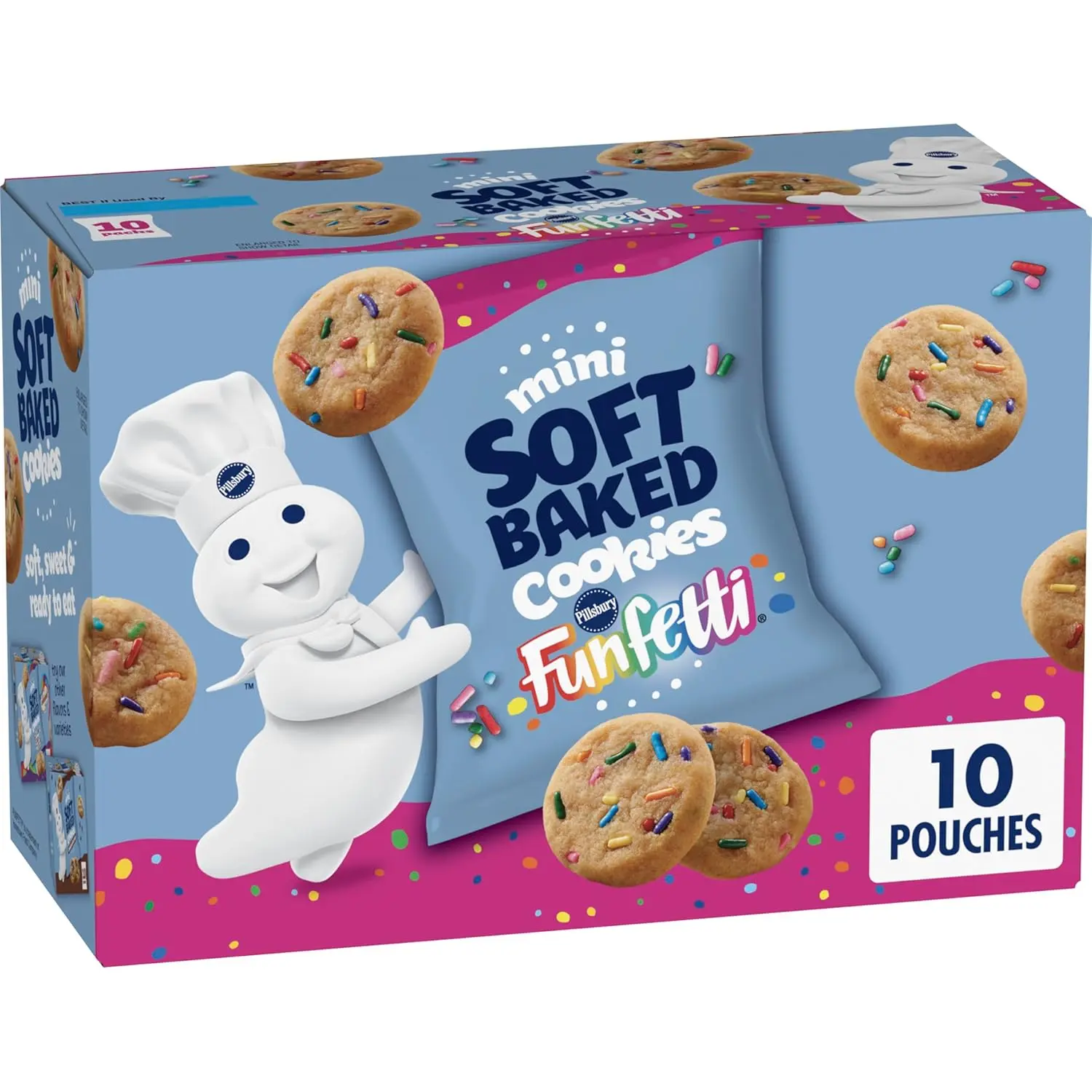Pillsbury Mini Soft Baked Cookies, Funfetti, Snack Bags, 10 ct, 10 oz | Colorful Funfetti Bits, Soft & Chewy Texture, Individually Wrapped Pouches, Ready To Eat, Great For Kids Parties