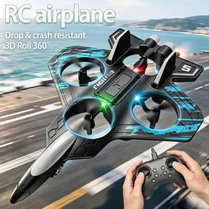 RC Airplane Foam Fighter Drone, Remote Control Glider with 4-Blade Propellers, Gravity Control & 360° Stunt Flips, Hobby Toy