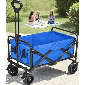 Folding Wagon Cart With Wheels, Large Capacity For Grocery Shopping, Gardening, And Camping, Compact Blue Design Mother's Day