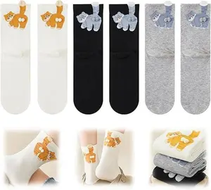 3 Pairs Cute Cotton Cat Socks with Balls Soft Comfy Fit All Seasons Christmas Valentine's Day Gifts Stocking Stuffers Funny Socks