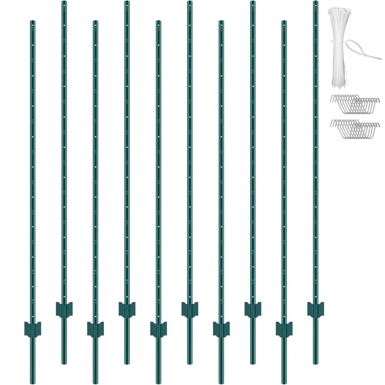 【Backtoschool】VEVOR 6 Feet Fence Post, 10 Pack T-Post Heavy Duty Metal Fence Posts, Sturdy Steel Fence Stakes for Garden Yard, Lawn, Farms and Outdoor Wire Fencing, Green