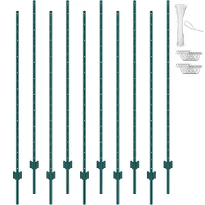 VEVOR 6 Feet Fence Post, 10 Pack T-Post Heavy Duty Metal Fence Posts, Sturdy Steel Fence Stakes for Garden Yard, Lawn, Farms and Outdoor Wire Fencing, Green