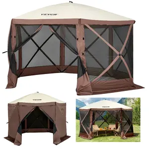 fathersdaygift VEVOR Gazebo Screen Tent, 12x 12 ft, 6 Sided Pop-up Camping Canopy Shelter Tent with Mesh Windows, Portable Carry Bag, Ground Stakes, Large Shade Tents for Outdoor Camping, Lawn and Backyard