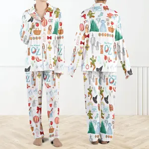 Wizard Of OZ We're Off Yellow Brick Road Silky Satin Pajama Set For Women, Dorothy Ruby Slippers Sleepwear, Classic Movie PJs for Women