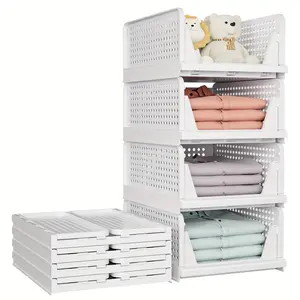 Stackable Drawer Storage Box with Foldable Dividers, Space-Saving Closet Organizer for Bras Socks T-Shirts, Durable Plastic Organizers No Assembly Needed