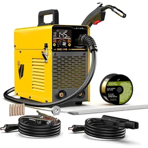 145A MIG Welder, 110V Flux Core MIG Welder/Lift TIG/Stick 3 In 1 Multiprocess Welding Machine With Synergy LCD Digital Display, Portable Inverter Welder Equipment Kit
