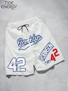 Men's Brooklyn Robinson 42 Number Print Basketball Shorts, Loose Fit Sporty Shorts, Street Style & Sports Wear, Comfortable Athletic Shorts