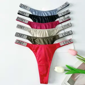 Women's 6-pack low-rise letter rhinestone thongs, soft, comfortable and breathable underwear, suitable for daily wear, sports, suitable for all seasons underwear size S-XL