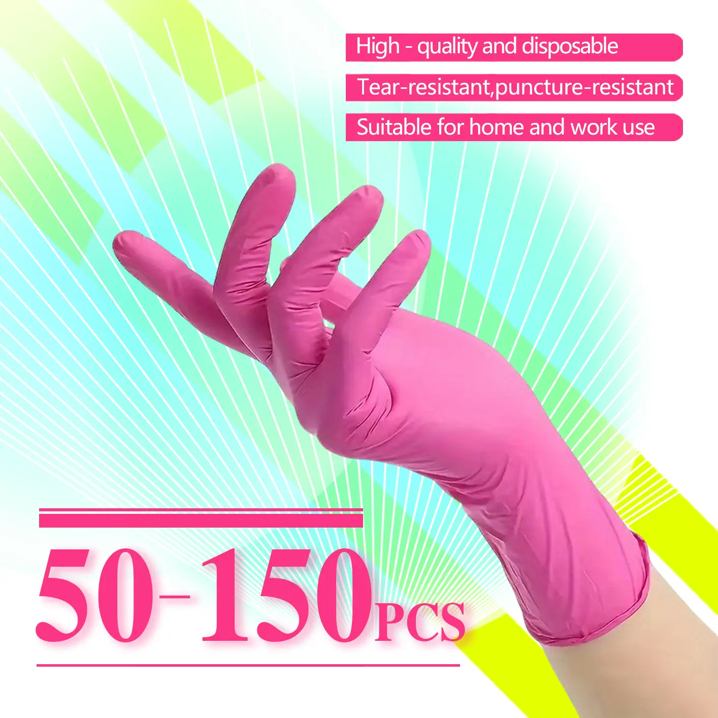 50/100/150-piece protective gloves, comfort series, disposable gloves, powder-free, thick, waterproof, stain-resistant, tear-resistant, durable, suitable for kitchens, baking, food service, DIY crafts, gardening, pet grooming, and beauty salons.