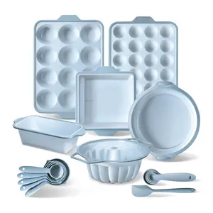 COOK WITH COLOR 17 Pc. Silicone Baking Pan Set - Non-Stick & Easy Clean Silicone Muffin Pans for Baking with Sturdy Metal Frame for Stability, Flexible Cake Molds, Includes Measuring Cups and Spoons