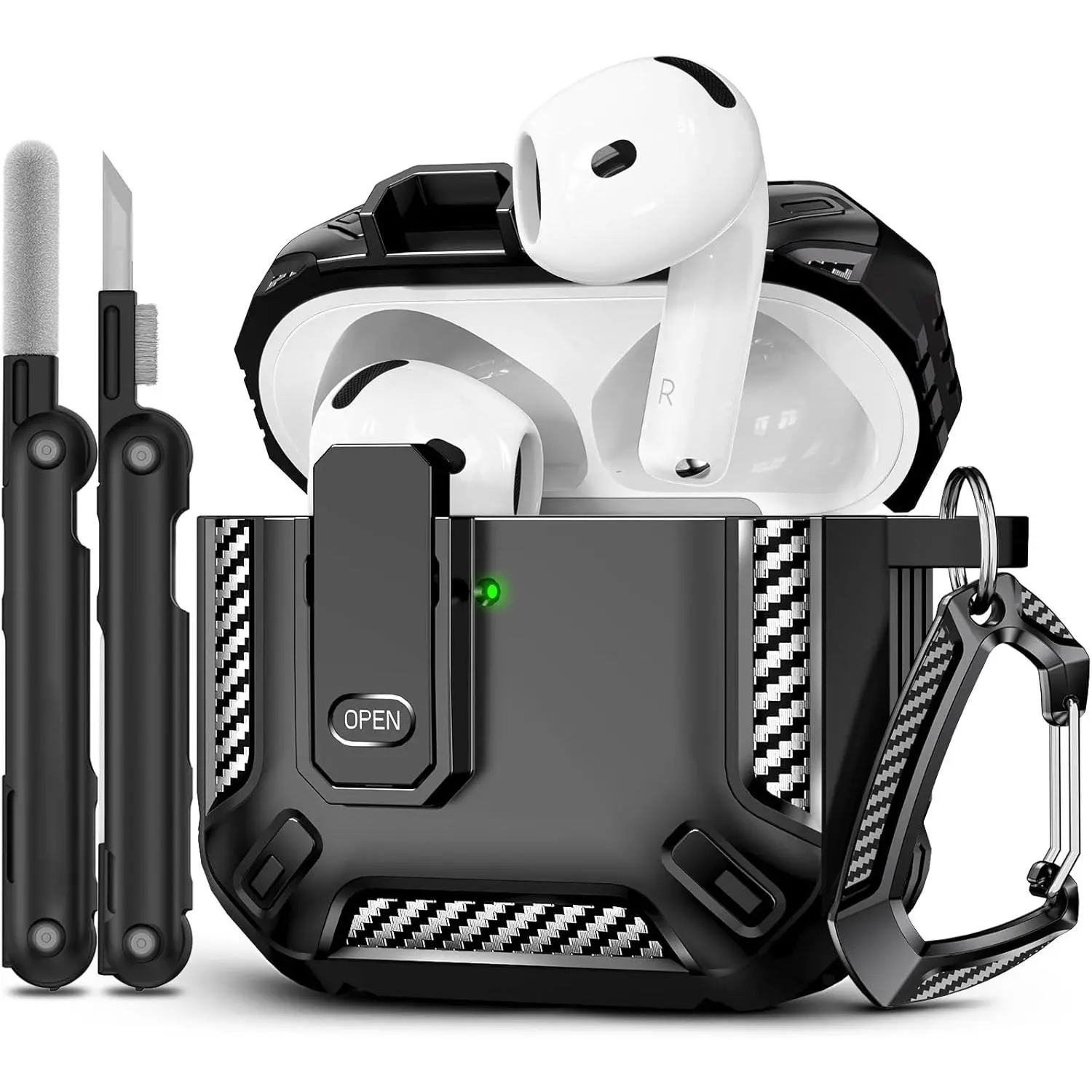 for AirPods 4 Case, Secure Lock Case for  AirPods 4 Case Men Women, Hard Case Cover Compatible with Airpods 4th Generation 2024 with Cleaning Kit and Keychain, Drop Protection