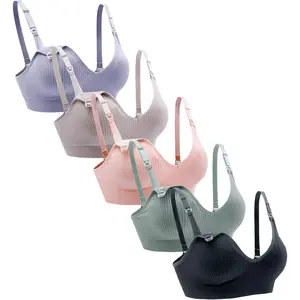 5 Pack Wireless Nursing Bra for Pregnant Women V Neck Low Cut Sleep Maternity Bra with Extension Hooks