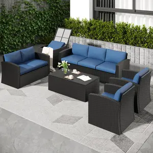【3 packages arrived at different times】AECOJOY 7 Pieces Patio Furniture with Two Storage Boxes, Outdoor Rattan Conversation Set，All-Weather PE Wicker Sectional Sofa for Garden, Backyard, Deck,