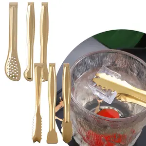 Set of 6 Gold Plated Mini Serving Tongs 6-Inch Appetizers Tong Stainless Steel Small Sugar Cube Tongs Ice Tong